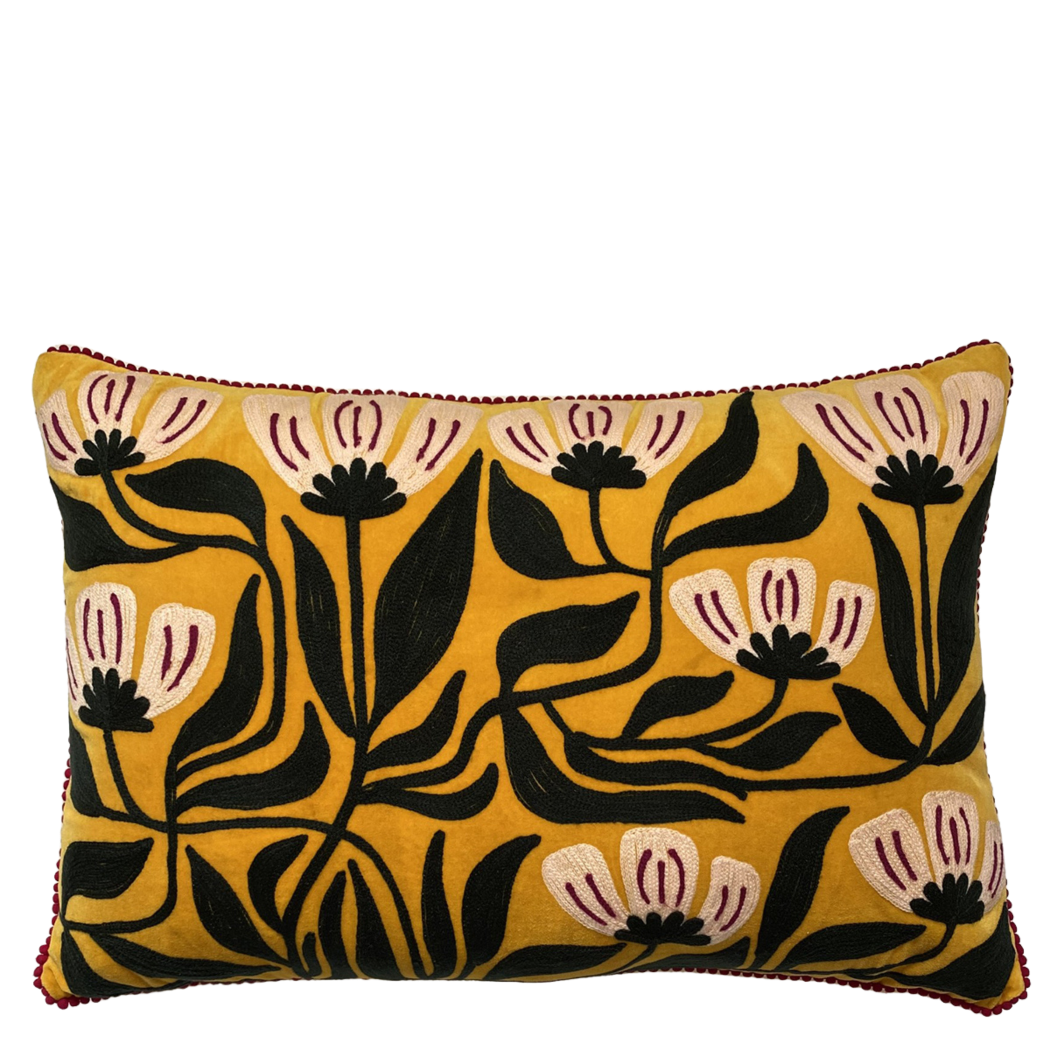 Velvet Lumbar Cushion - AD Daisy - Yellow