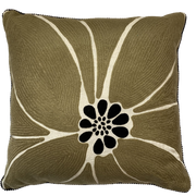  Embroidered Taupe pillow featuring an abstract flower design, the natural colour palate can be paired with just about anything.