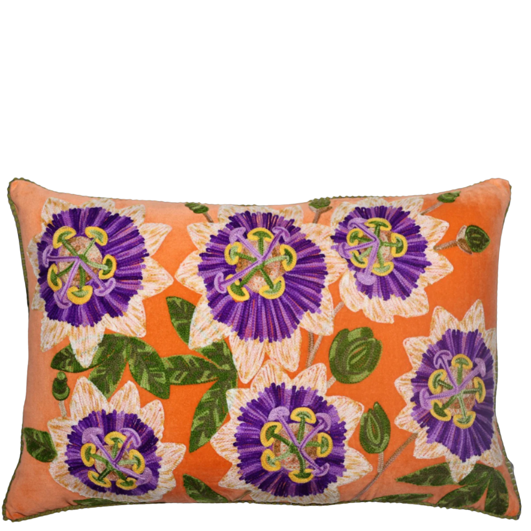 Lumbar Cushion - Passionfruit Flower - Orange Multi
