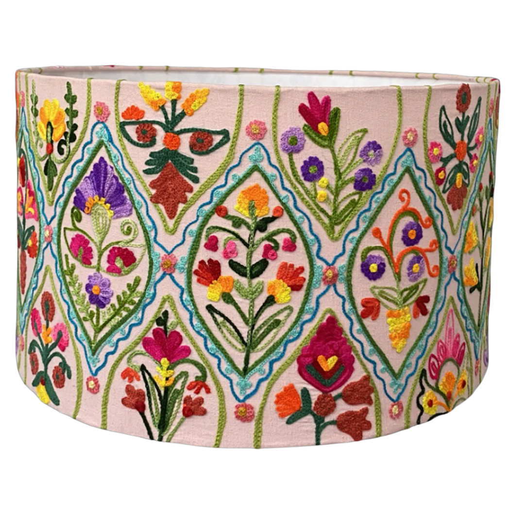 Embroidered Linen/Cotton Drum  Lamp Shades- Georgia