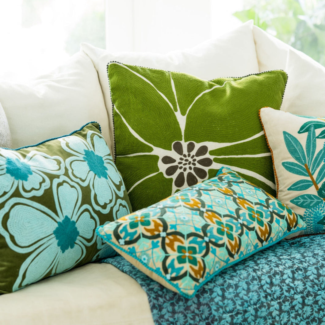 Abstract Flower Cushion - Green