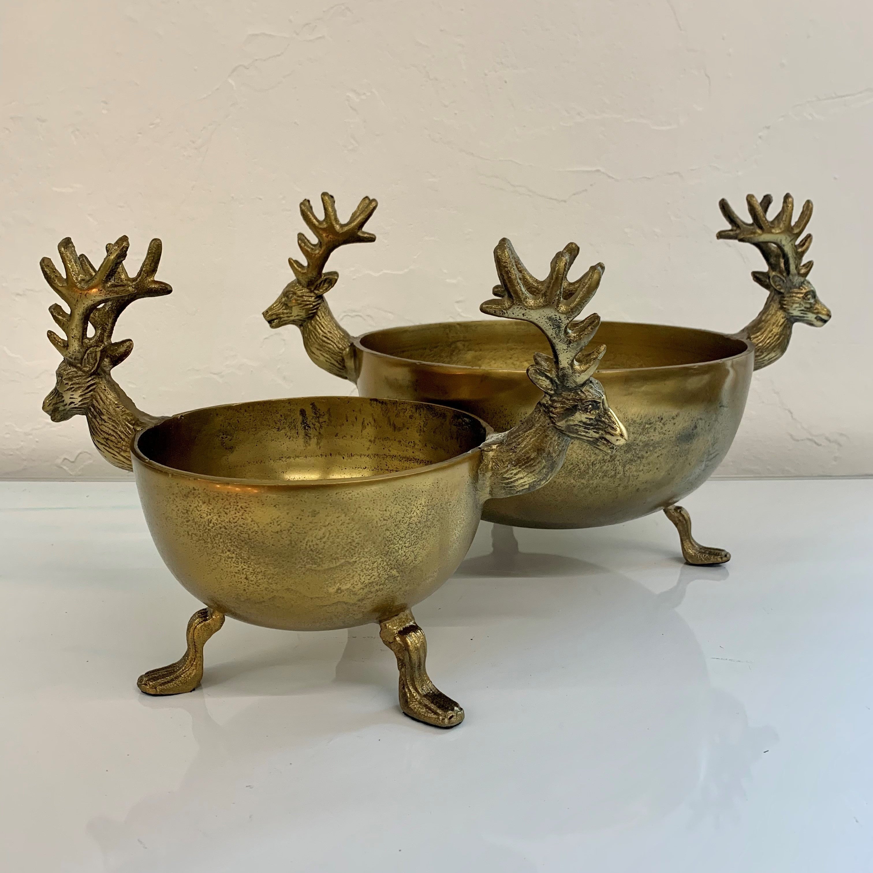 Reindeer Bowl with Legs - Large - Raw Antique Gold