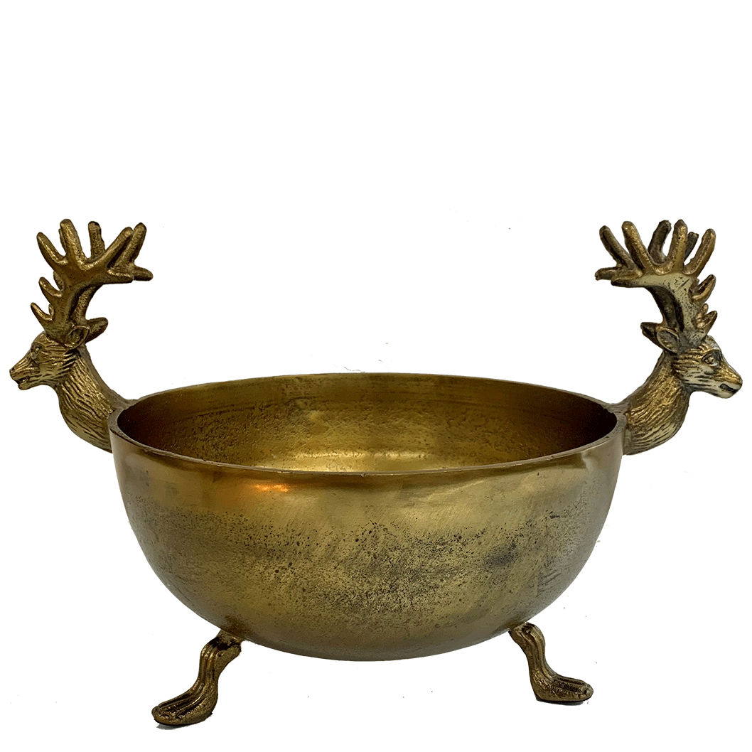 Reindeer Bowl with Legs - Large - Raw Antique Gold