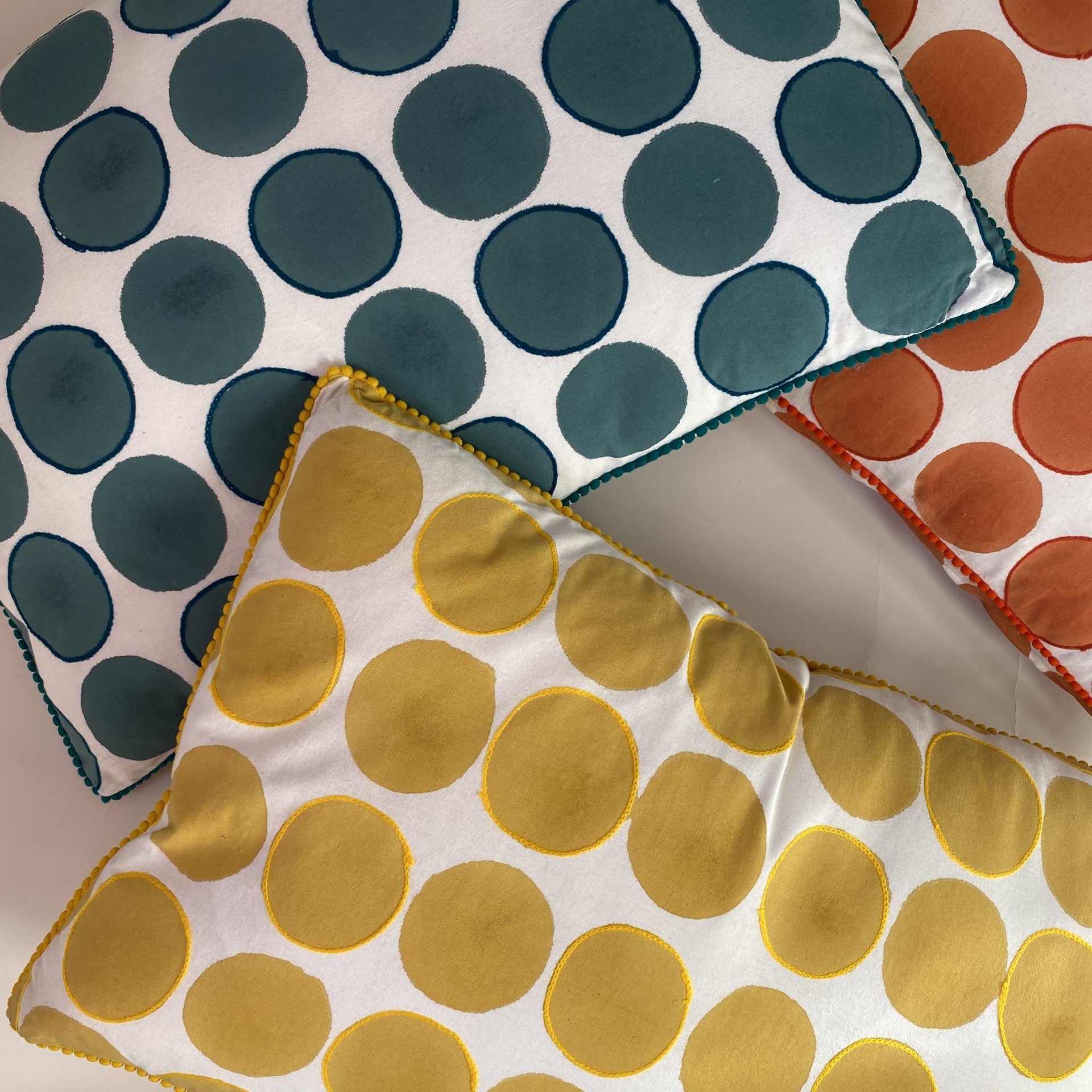 Lumbar Cushion - Embroidered Polka Dot - Orange