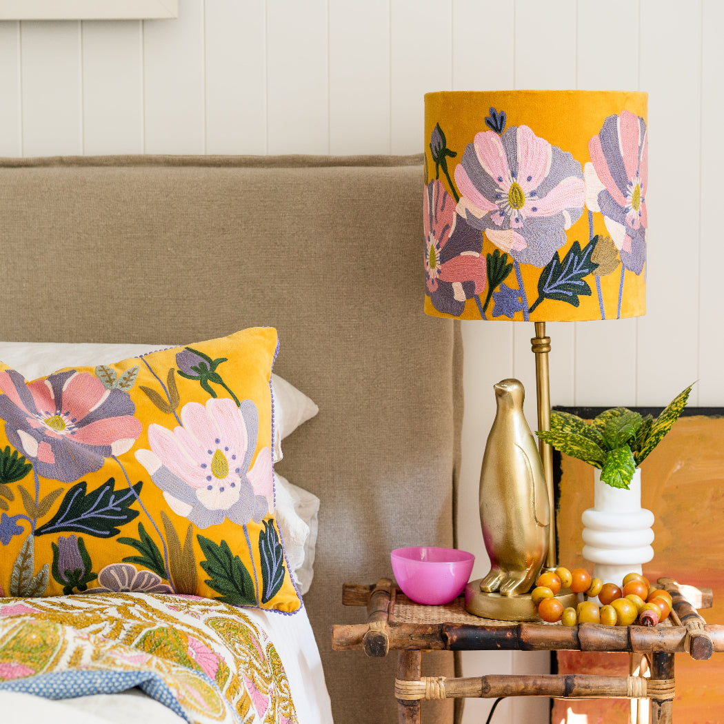 Velvet Lumbar Cushion - Wildflower - Yellow Multi