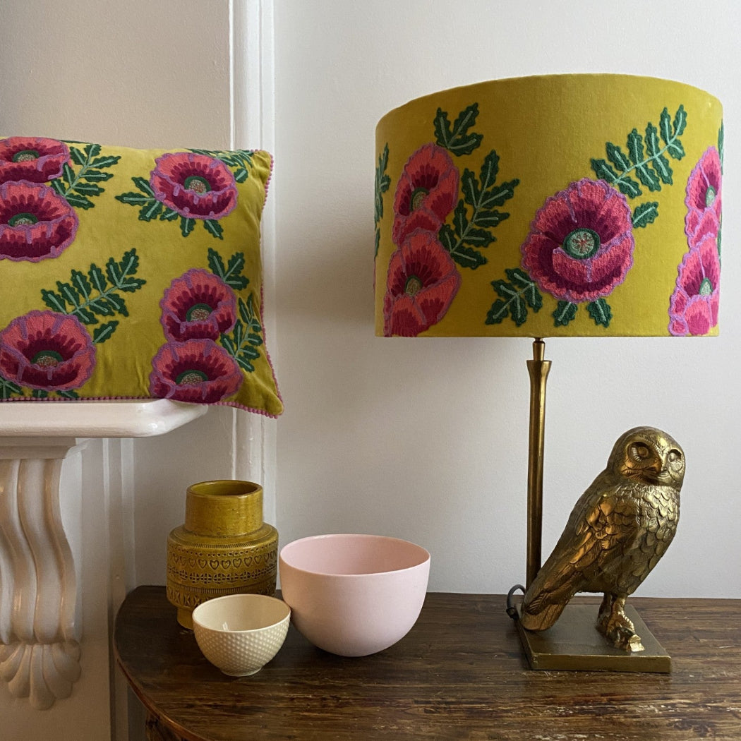 Embroidered Velvet Lamp Shade - Camellia