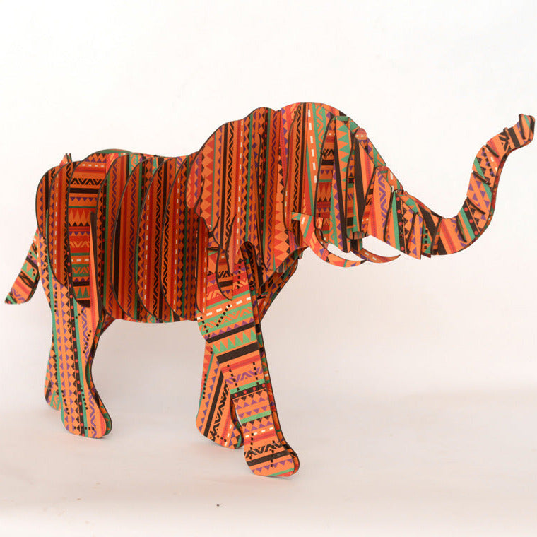 3D Standing Elephant - Aztec - Multi Ochre
