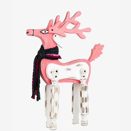 Wooden Painted Reindeer - Distressed Pink