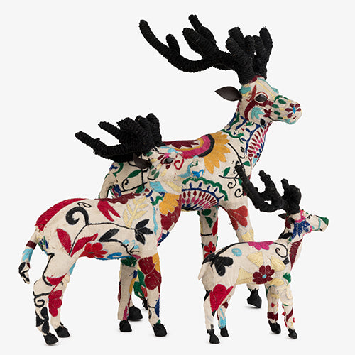 Embroidered Reindeer - Small - White Multi