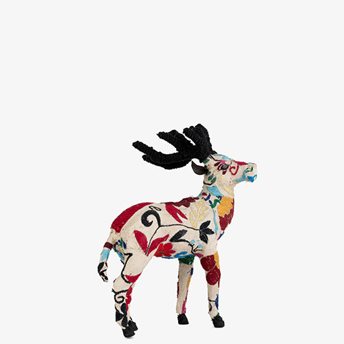 Embroidered Reindeer - Medium - White Multi