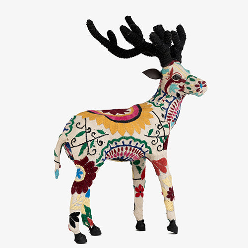 Embroidered Reindeer - Large - White Multi