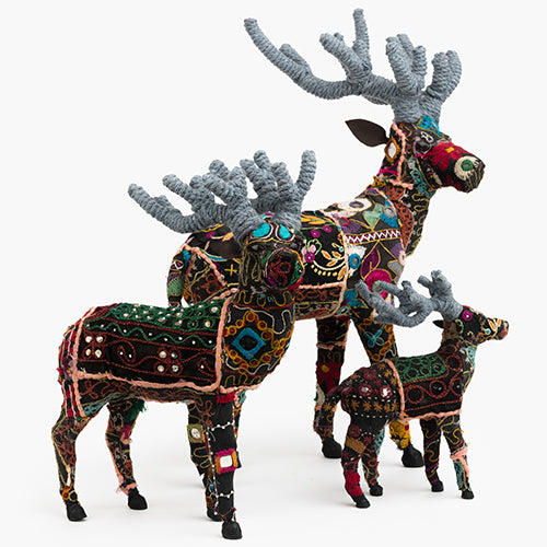 Embroidered Reindeer - Large - Black Multi